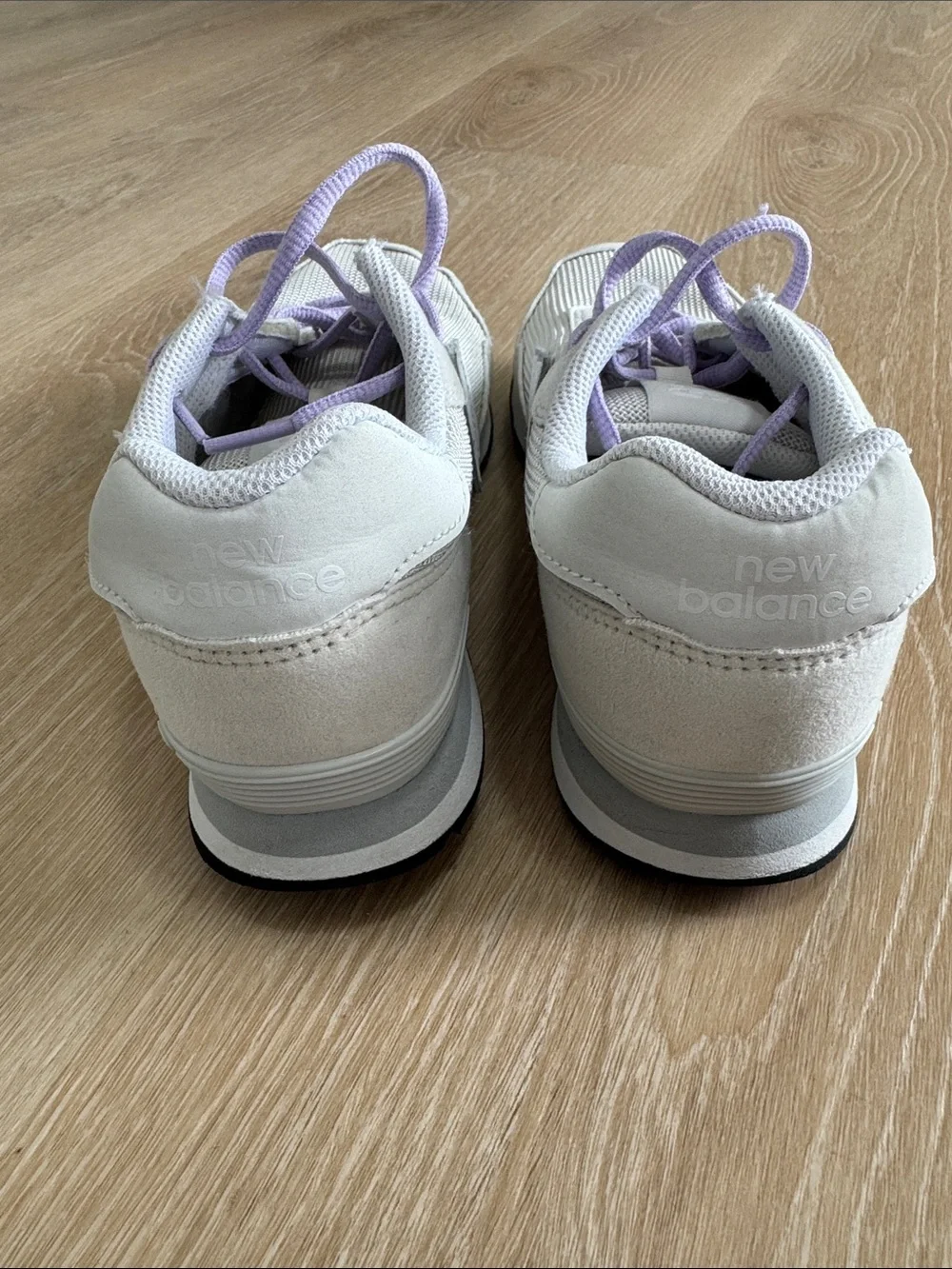 New Balance Beige Sneakers with Lavender Laces